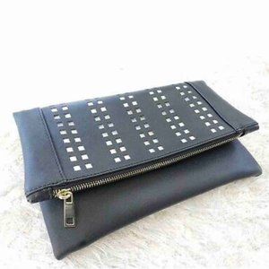 Unbranded- Perforated Square Canvas- Fold-over Flap Clutch- Black White Cut-Outs